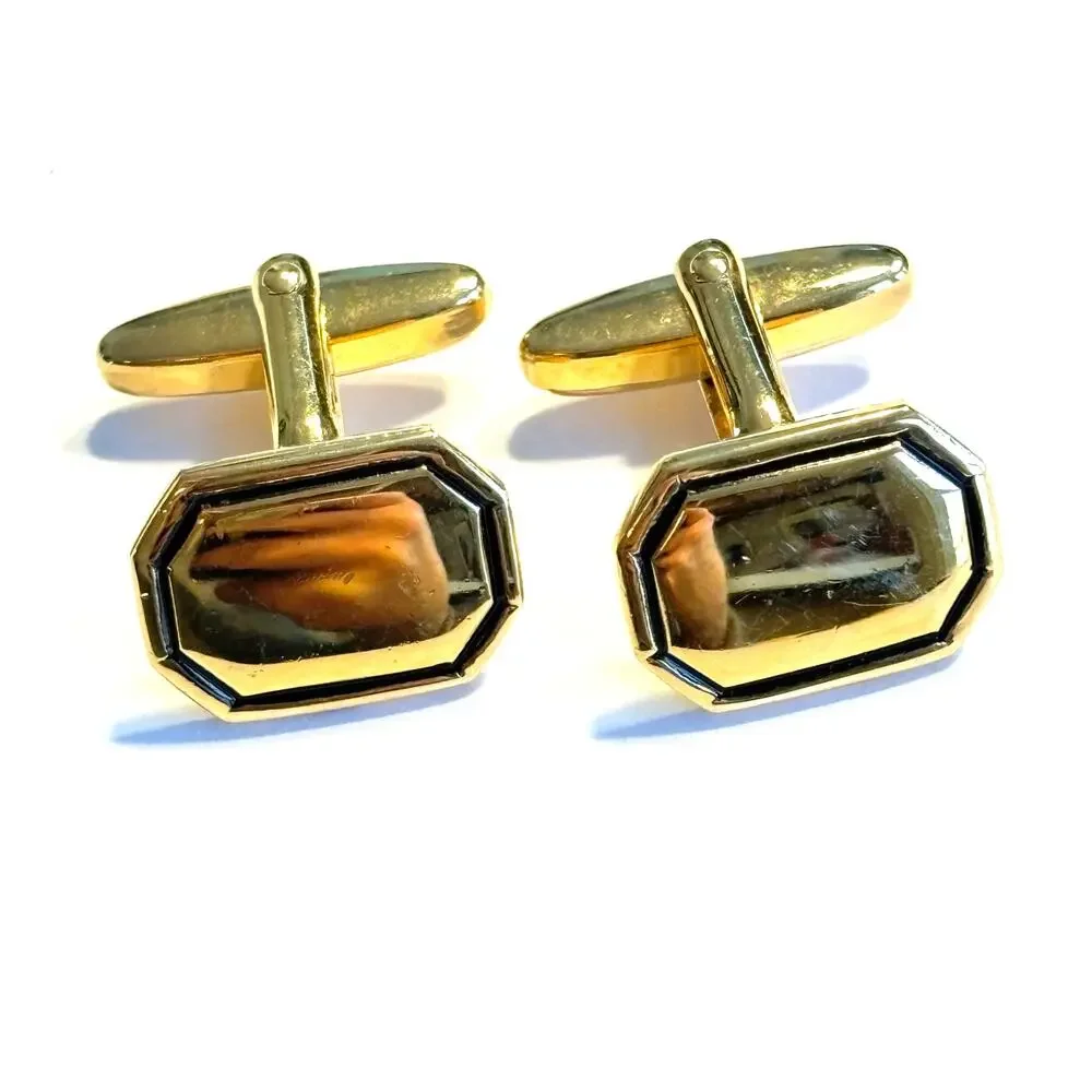 German Gold & Black cufflinks classic mid century men's jewelry hallmarked